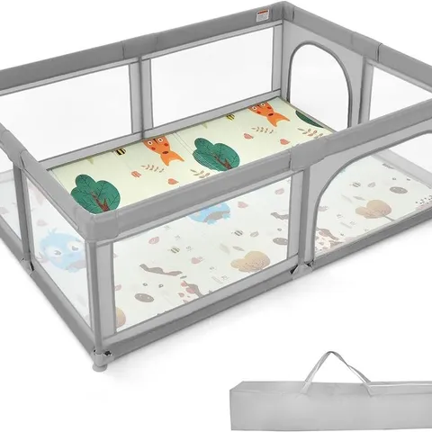 BOXED BABY PLAYPEN WITH 50 PIECE OCEAN BALLS AND NON-SLIP SUCTION CUPS - LIGHT GREY