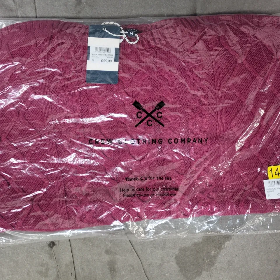 BAGGED CREW CLOTHING COMPANY BOAT NECK MULTI CABLE JUMPER IN BEET RED SIZE 14