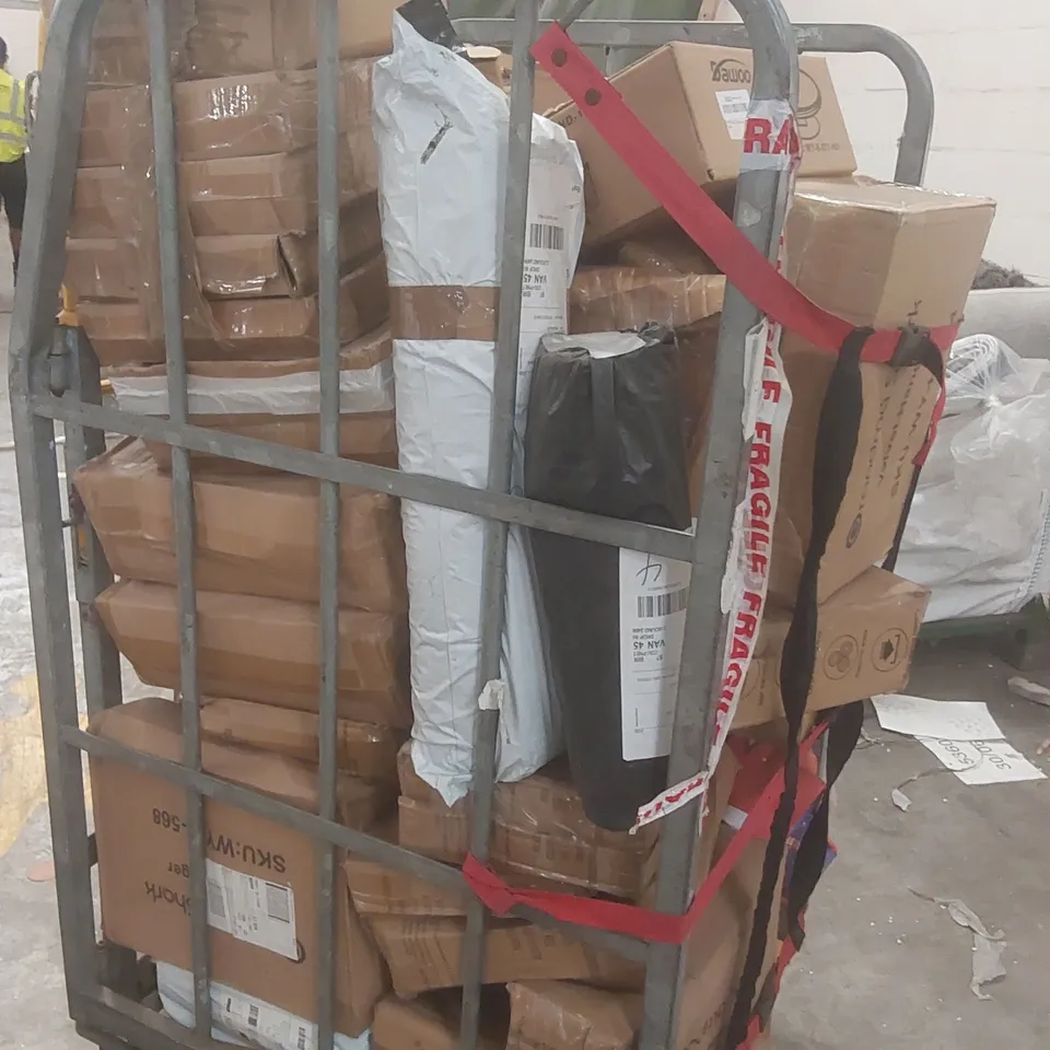 CAGE CONTAINING A LARGE QUANTITY OF ASSORTED ITEMS INCLUDING: CLOTHES HANGERS, CAKE TURNTABLE ECT  // CAGE NOT INCLUDED