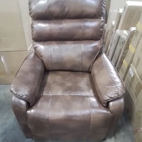 QUALITY DESIGNER BROWN LEATHER ELECTRIC RECLINER ARMCHAIR