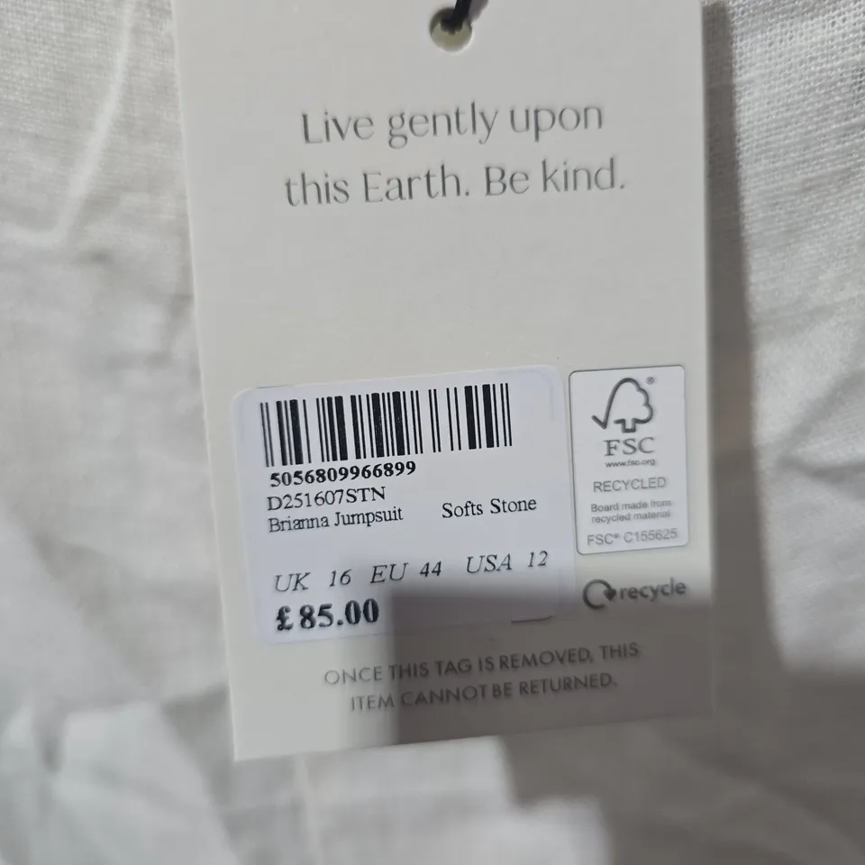 NOBODY'S CHILD BRIANNA JUMPSUIT – WHITE (SOFT STONE), UK 16 (EU 44, US 12)