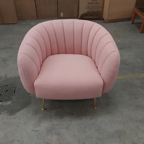 DESIGNER PINK FABRIC UPHOLSTERED ARM CHAIR