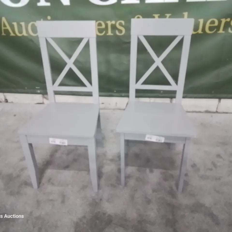 PAIR KENDAL GREY PAINTED DINING CHAIRS 