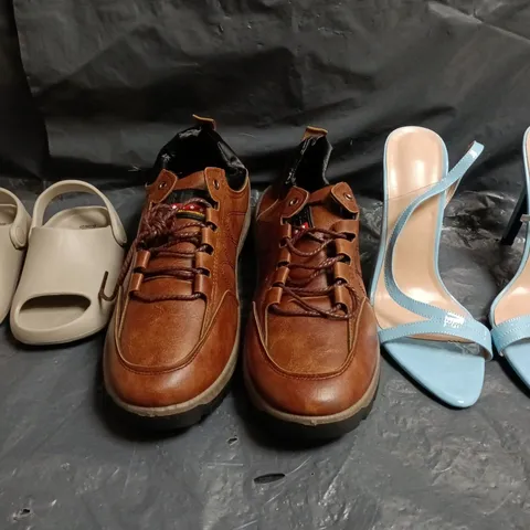 BOX OF APPROXIMATELY 15 ASSORTED PAIRS OF SHOES AND FOOTWEAR ITEMS IN VARIOUS COLOURS, STYLES, AND SIZES - COLLECTION ONLY