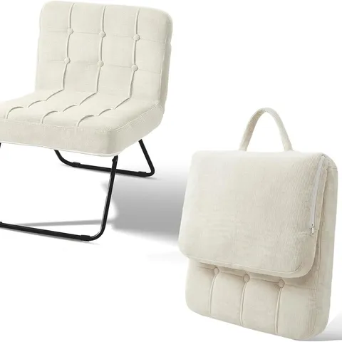 BOXED FOLDING ACCENT CHAIR CORDUROY FABRIC, HAND CARRY DESIGN - CREAM 
