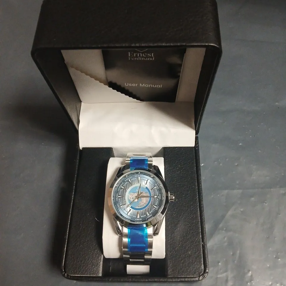 ERNEST FERDINAND WRISTWATCH – BLUE DIAL, STAINLESS STEEL BRACELET