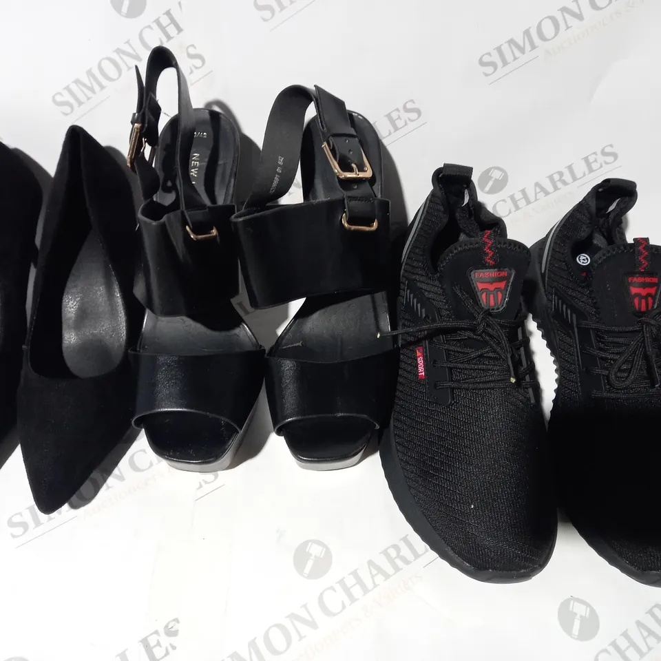 BOX OF APPROXIMATELY 15 ASSORTED PAIRS OF SHOES AND FOOTWEAR ITEMS IN VARIOUS STYLES AND SIZES TO INCLUDE FASHION, NEW LOOK, ETC