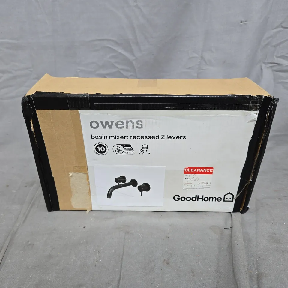 BOXED GOODHOME OWENS BASIN MIXER: RECESSED 2 LEVERS IN BLACK