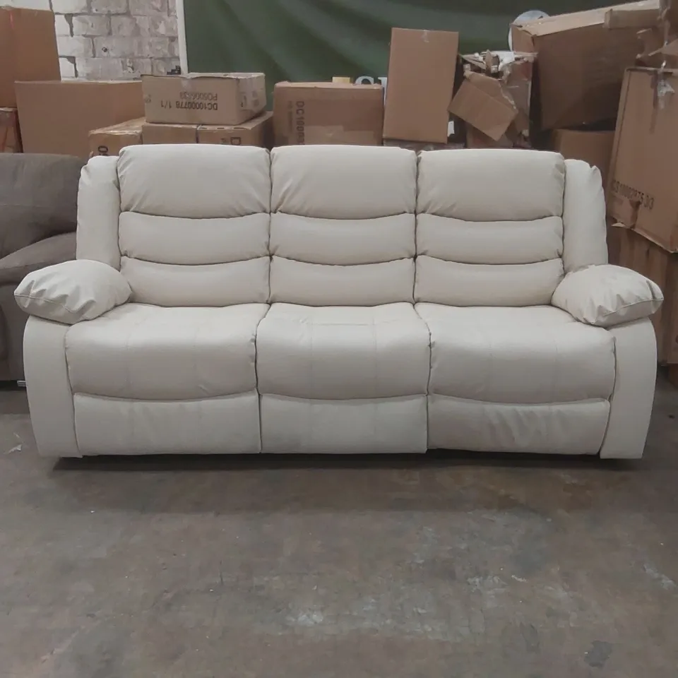QUALITY DESIGNER FAUX LEATHER 3 SEATER MANUAL RECLINER SOFA IN CREAM