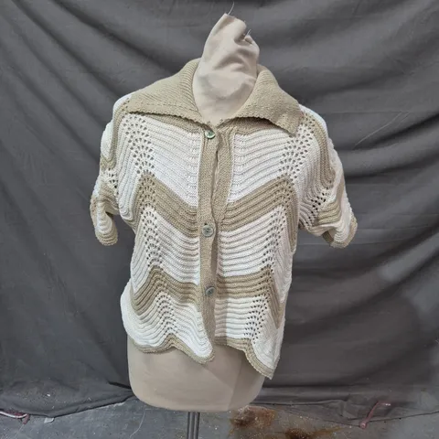 PINK BOUFIQUE CREAM ZIG ZAG KNIT CARDIGAN - SIZE S, 