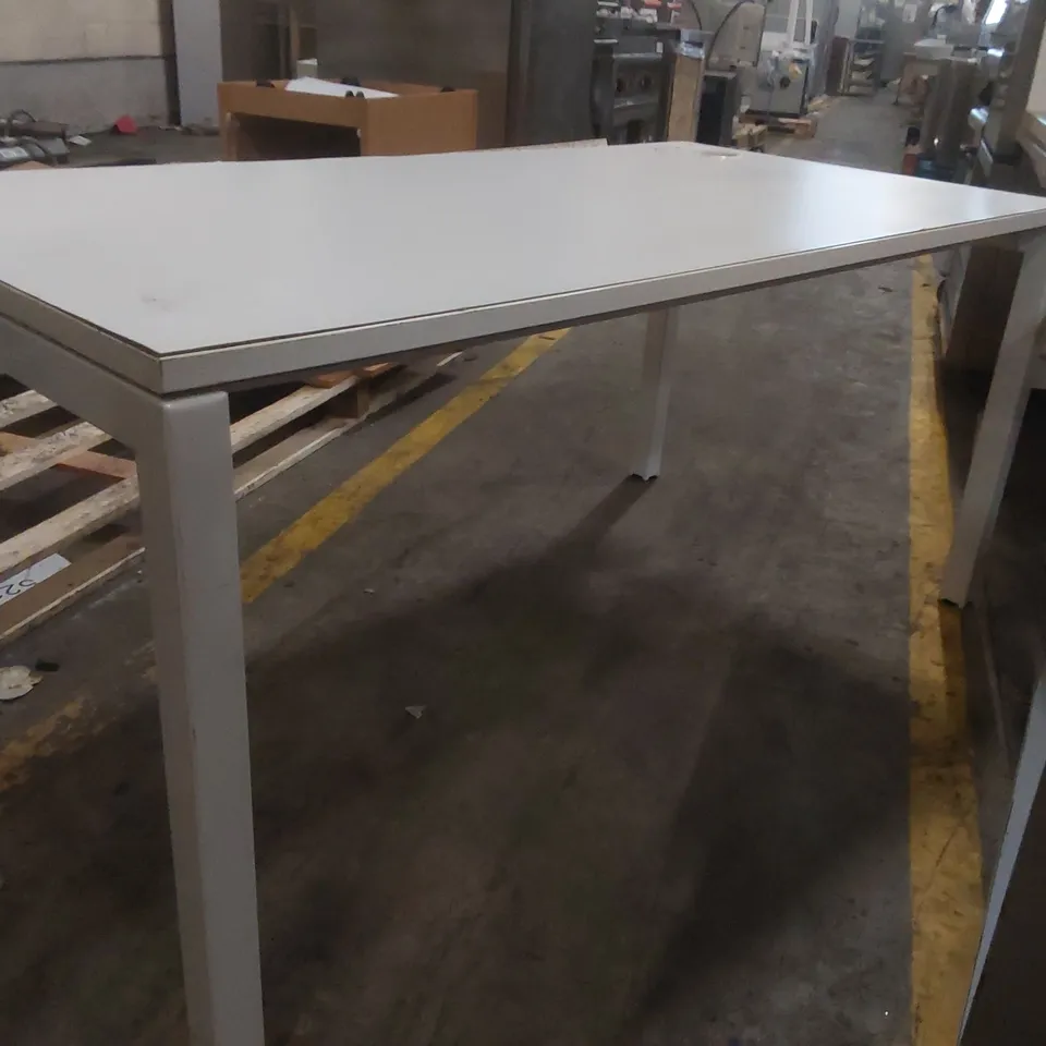 WHITE WOODEN DESK WITH METAL LEGS 