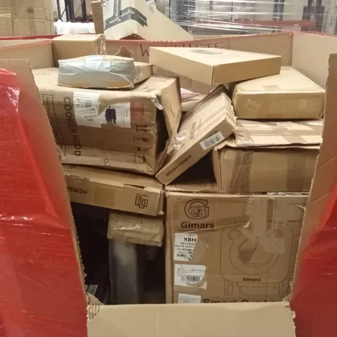 PALLET OF ASSORTED HOUSEHOLD GOODS AND PRODUCTS TO INCLUDE; TV MOUNT, CAT LITTER BOX, COOKER HOOD ETC