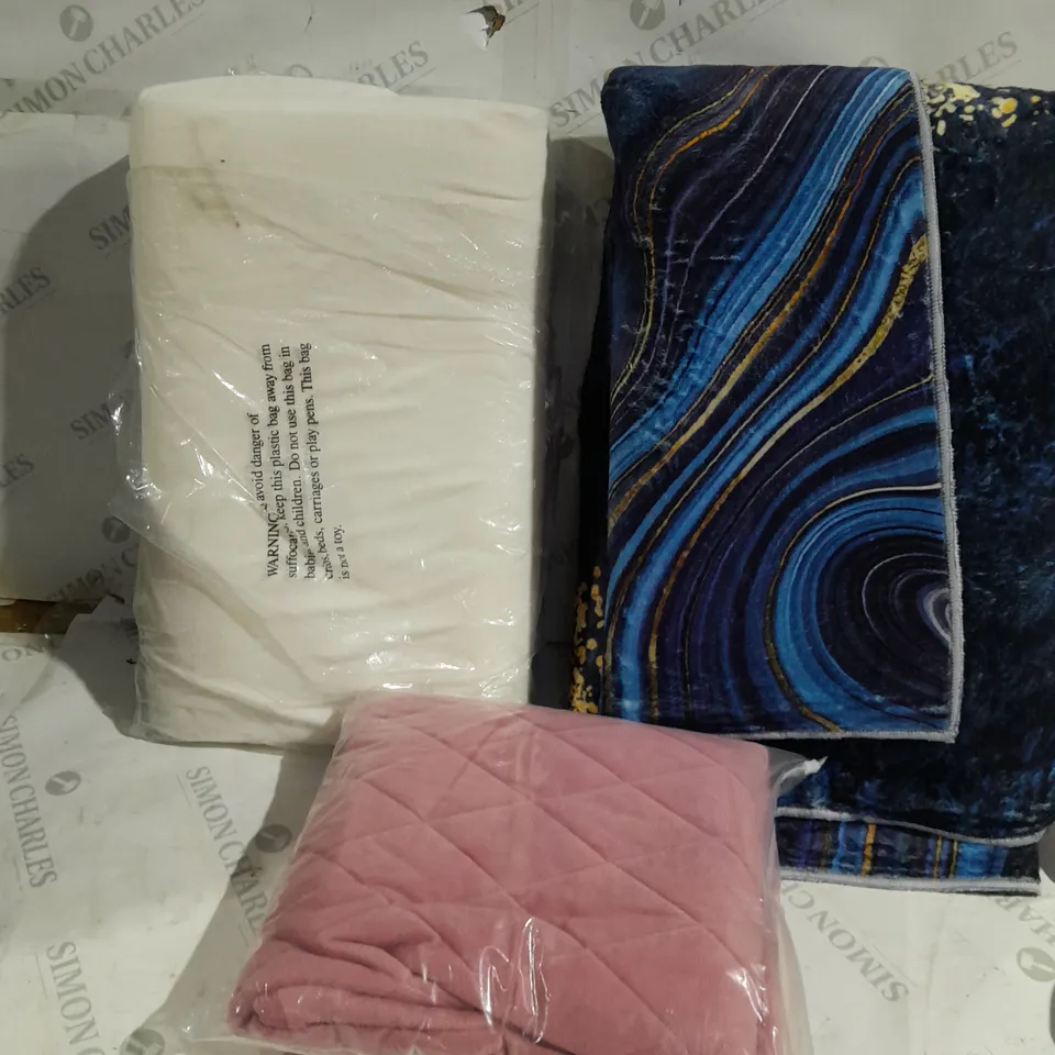 box of approximately 20 household items to include anatomic pillow, blanket, blue rug