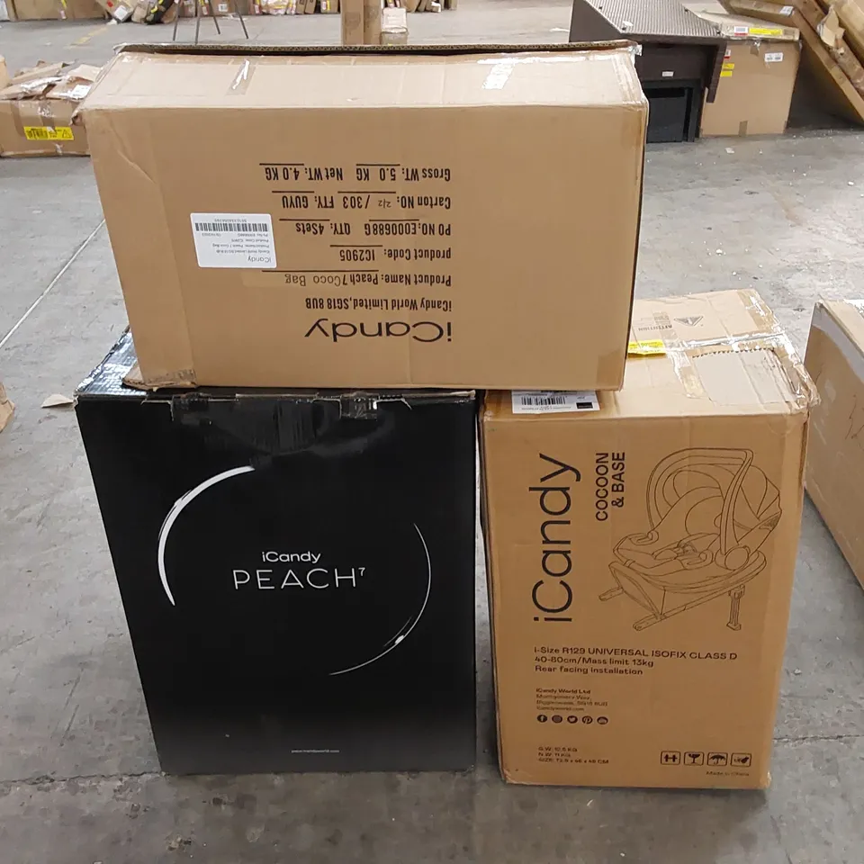 BOXED PEACH7 TRAVEL SYSTEM SET - BISCOTTI/LATTE (3 BOXES) // INCLUDES PRAM, CAR SEAT AND SOME ACCESSORIES - MISSING CARRY COT