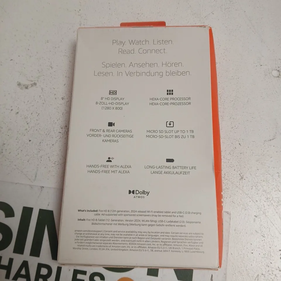 AMAZON FIRE HD 8 TABLET – 32GB, 3GB RAM, BLACK, BOXED