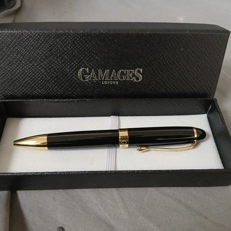 GAMAGES LONDON PEN – BLACK LACQUER WITH GOLD TRIM