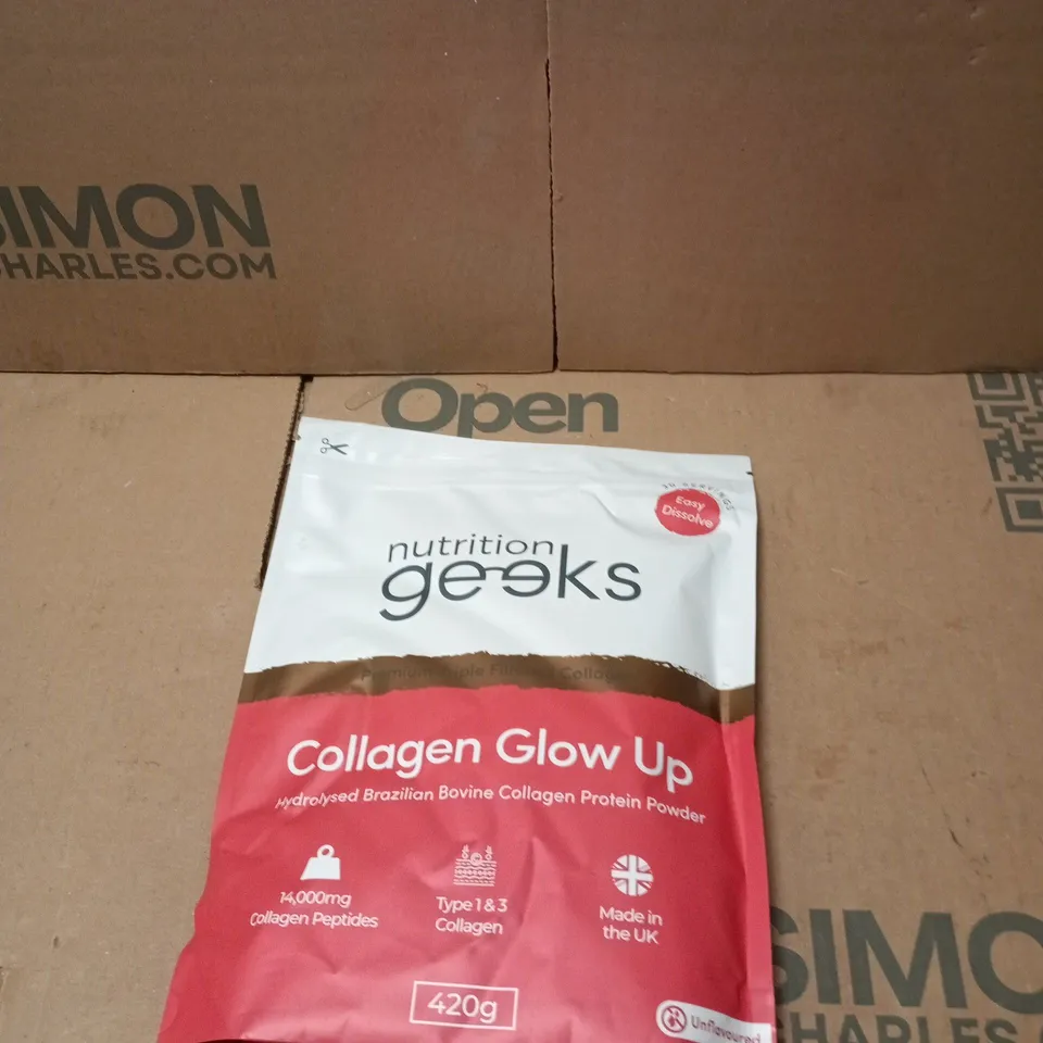 NUTRITION GEEKS COLLAGEN GLOW UP – COLLAGEN PROTEIN POWDER, 420G, UNFLAVOURED - BB 2030