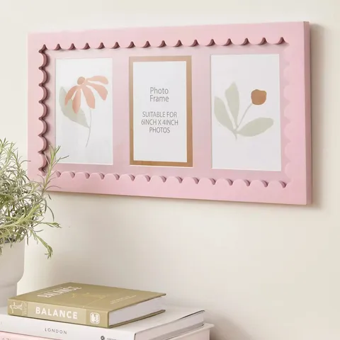 3 PHOTO PINK SCALLOPED FRAME 22X41CM BOXED