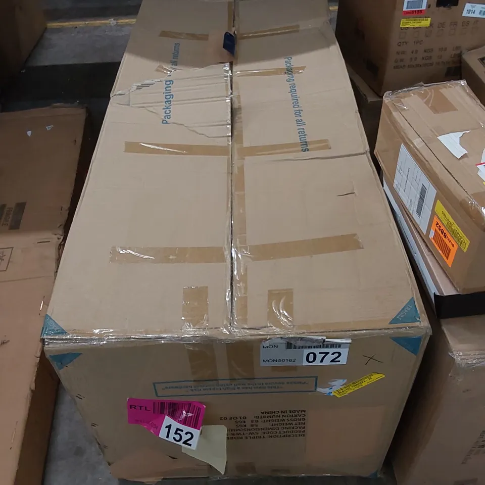 BOXED PINECREST 3 DOOR SOLID + MANUFACTURED WOOD WARDROBE - INCOMPLETE, BASE PART ONLY (1 BOX)
