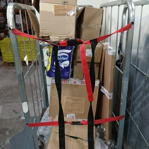 CAGE OF APPROXIMATELY 12 ASSORTED HOUSEHOLD ITEMS INCLUDING LARGE PACK OF TOILET ROLL , CHRISTMAS DECORATION AND LARGE PHOTO FRAME