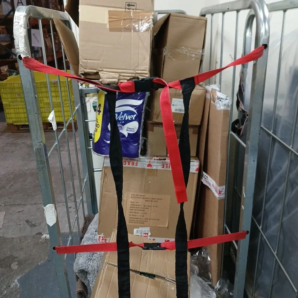 CAGE OF APPROXIMATELY 12 ASSORTED HOUSEHOLD ITEMS INCLUDING LARGE PACK OF TOILET ROLL , CHRISTMAS DECORATION AND LARGE PHOTO FRAME 