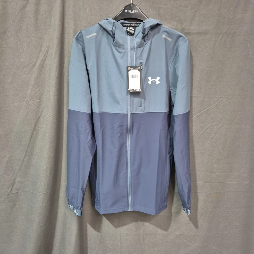 UNDER ARMOUR FITTED HOODED JACKET – BLUE/SLATE, SIZE SM (UK SMALL)