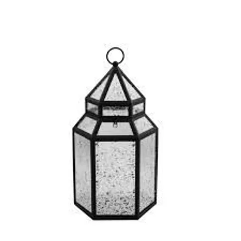 OUTLET HOME STORIES MERCURY GLASS LARGE LANTERN WITH RICE LIGHTS