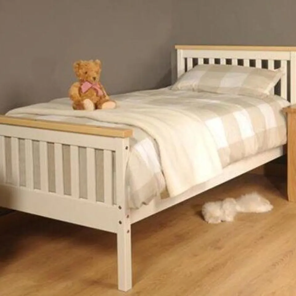 BOXED SHANE BED FRAME - 3FT WHITE/CARAMEL BAR (1 BOX)