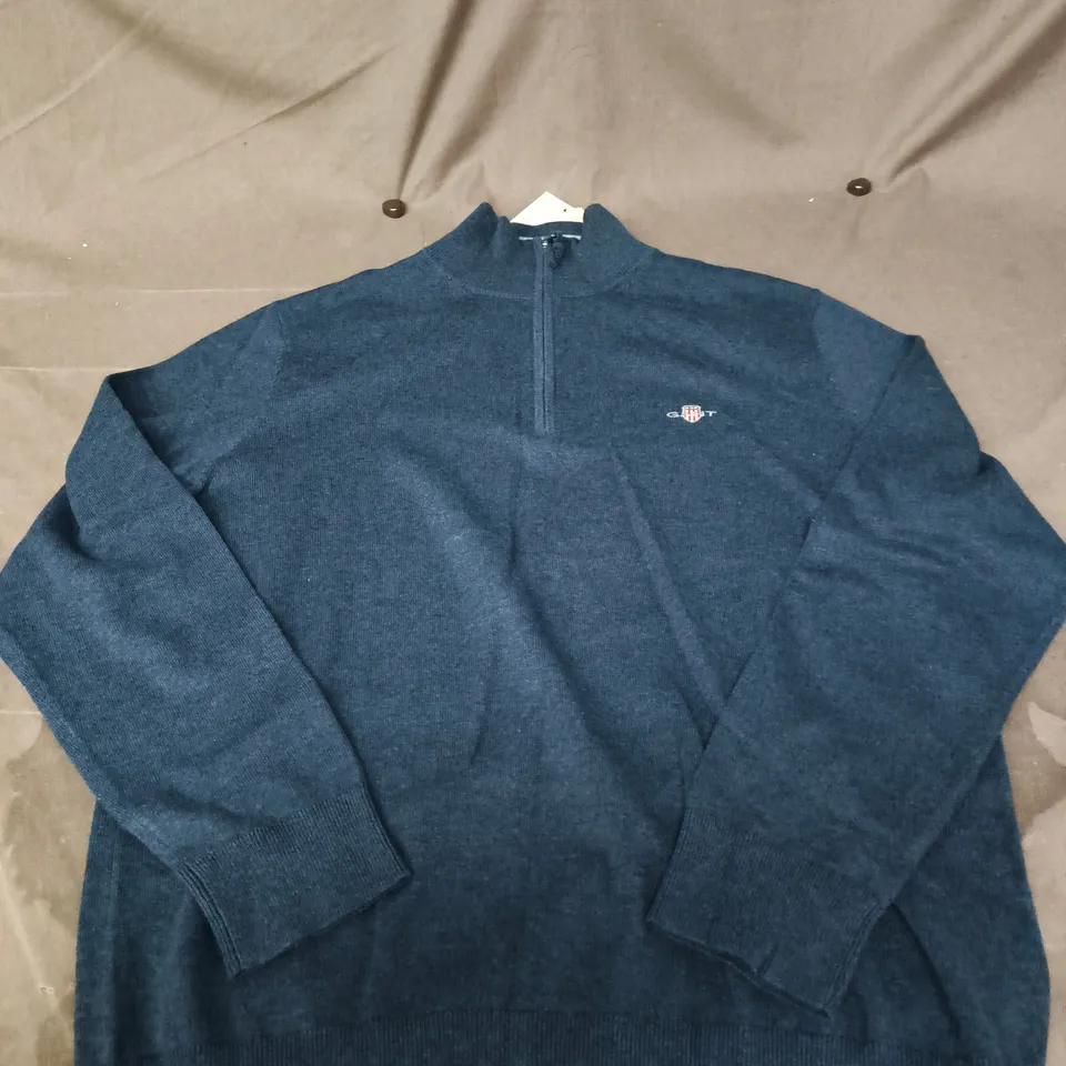 GANT CLASSIC COTTON HALF ZIP SWEATER – NAVY MELANGE, SIZE M