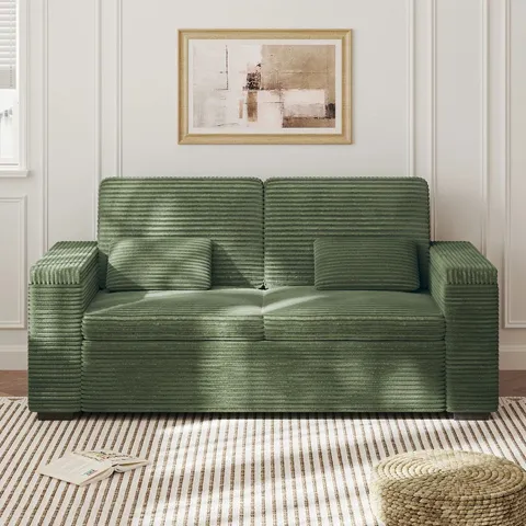 BOXED MODERN 180CM 2-SEATER CORDUROY SOFA WITH 2-ARM STORAGE ENHANCES YOUR LIVING SPACE
