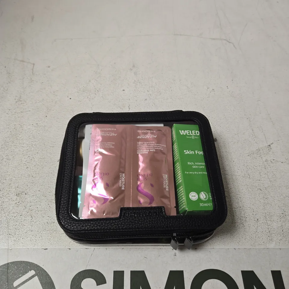 ASSORTED SKINCARE & COSMETIC SAMPLES IN ZIP CASE (WELEDA, AVEENO, GRACE & STELLA, ALFAPARF MILANO)