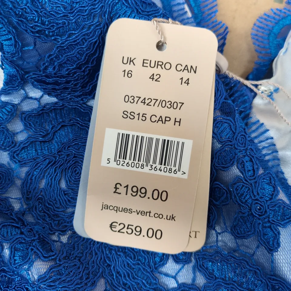 JACQUES VERT BLUE LACE EVENING DRESS – UK 16 (EU 42)