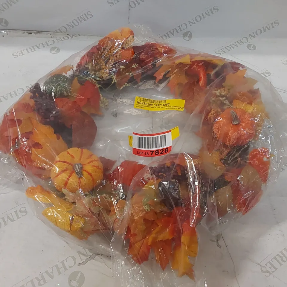 BAGGED 60CM LIGHTED FALL WREATH FOR FRONT DOOR HALLOWEEN