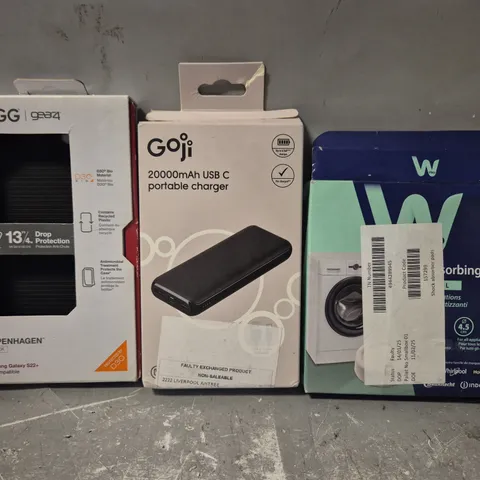 BOX OF APPROXIMATELY 15 ASSORTED ELECTRICAL AND HOUSEHOLD ITEMS TO INCLUDE PORTABLE CHARGER, SHOCK ABSORBING PADS, ETC