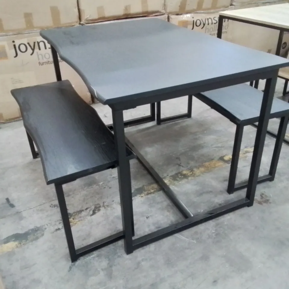 WOODEN TOP METAL BASE TABLE AND BENCH SET