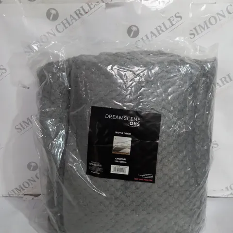 DREAMSCENE OHS WAFFLE THROW CHARCOAL - 150CM X 200CM