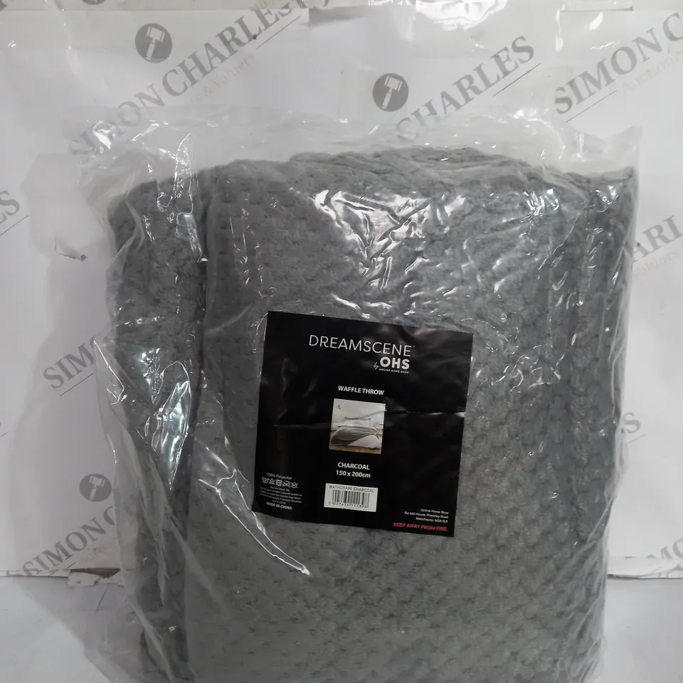 DREAMSCENE OHS WAFFLE THROW CHARCOAL - 150CM X 200CM 