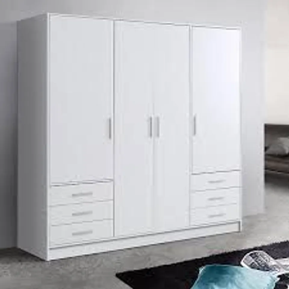 BOXED SHOAF 4 DOOR WARDROBE WHITE MATT (6 BOXES)