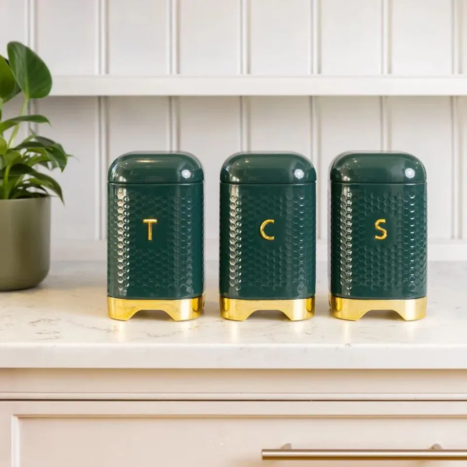 BOXED LOVELLO 3 PIECE COFFEE, TEA & SUGAR CANNISTERS