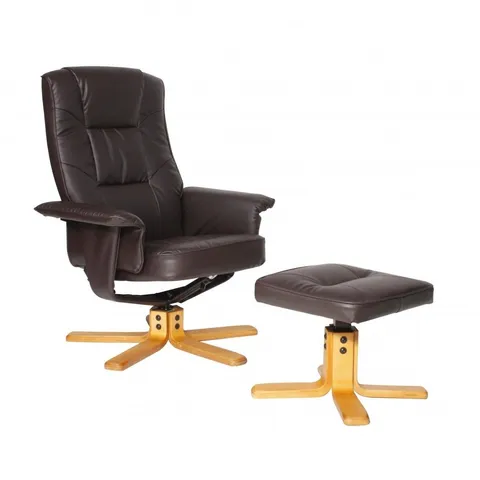 BOXED FAUX LEATHER RECLINER WITH FOOTSTOOL - BROWN -