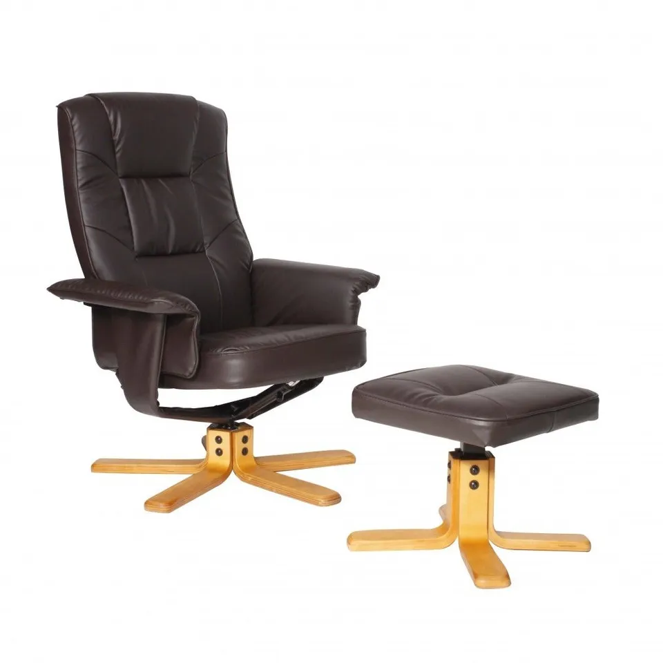 BOXED FAUX LEATHER RECLINER WITH FOOTSTOOL - BROWN -