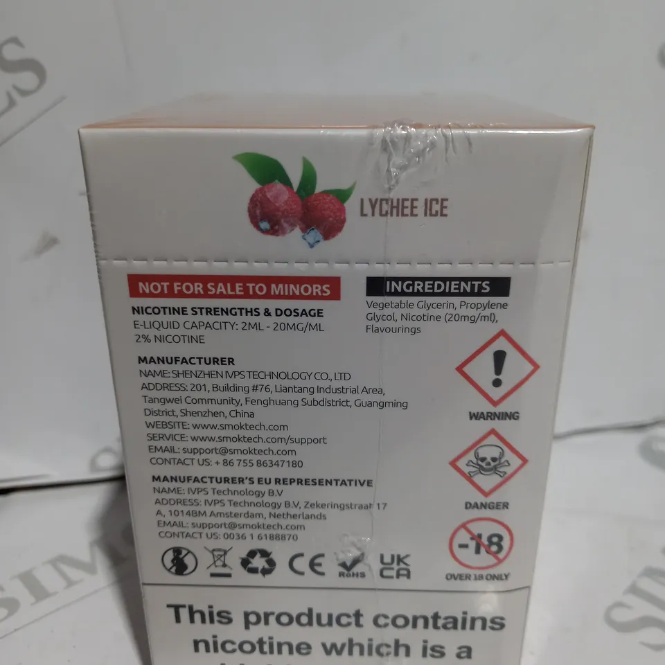BOXED CELLOPHANE-WRAPPED PACK OF TEN SMOK VVOW DISPOSABLE VAPES- LYCHEE ICE