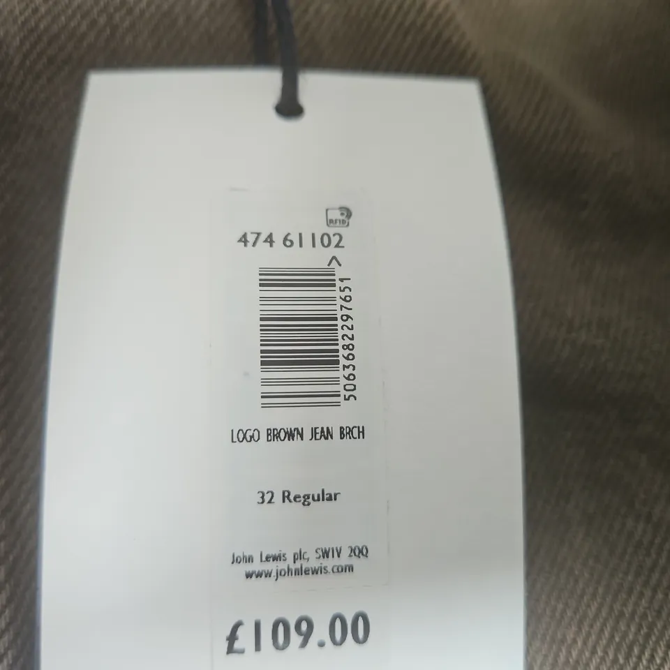 JOHN LEWIS JEANS – 32 REGULAR BROWN DENIM, MEN’S