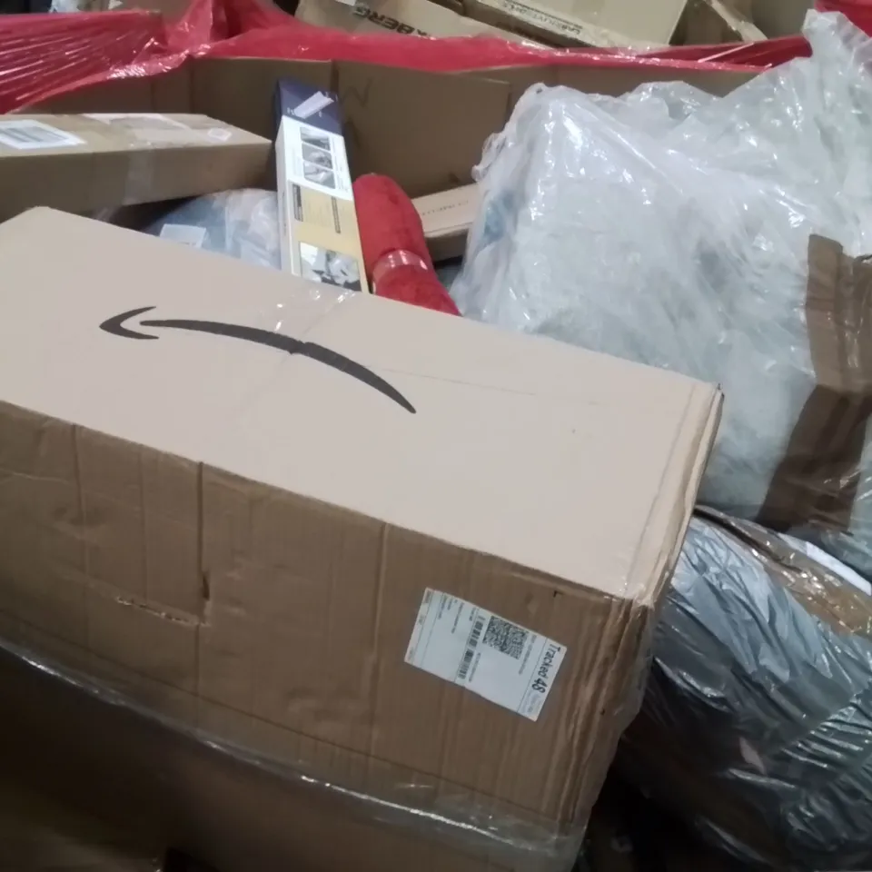 PALLET OF ASSORTED HOUSEHOLD GOODS AND PRODUCTS TO INCLUDE;CAST IRON GRIDDLE,9 DRAWER UTILITY CART,WALL MOUNTED CAT BED