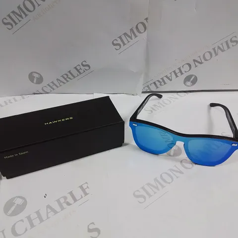 BOXED HAWKERS ONE VENM RAW SUNGLASSES IN SKY BLUE WITH BLACK FRAME