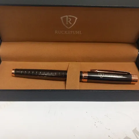 RUCKSTUHL STAINLESS STEEL LUXURY PEN IN GIFT BOX β BLACK & ROSE GOLD COLOUR CASE - HAND ASSEMBLED