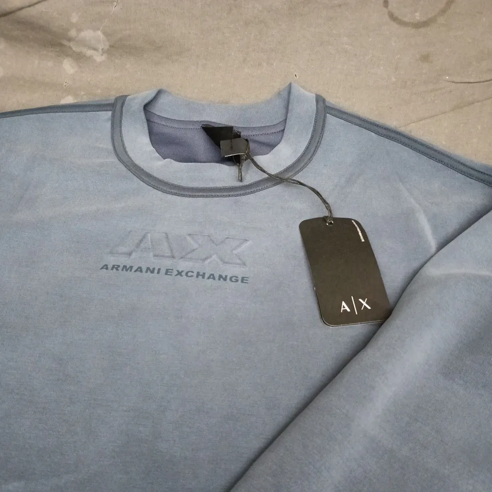 ARMANI EXCHANGE DUSTY BLUE CREWNECK SWEATSHIRT (A|X LOGO) - SIZE S