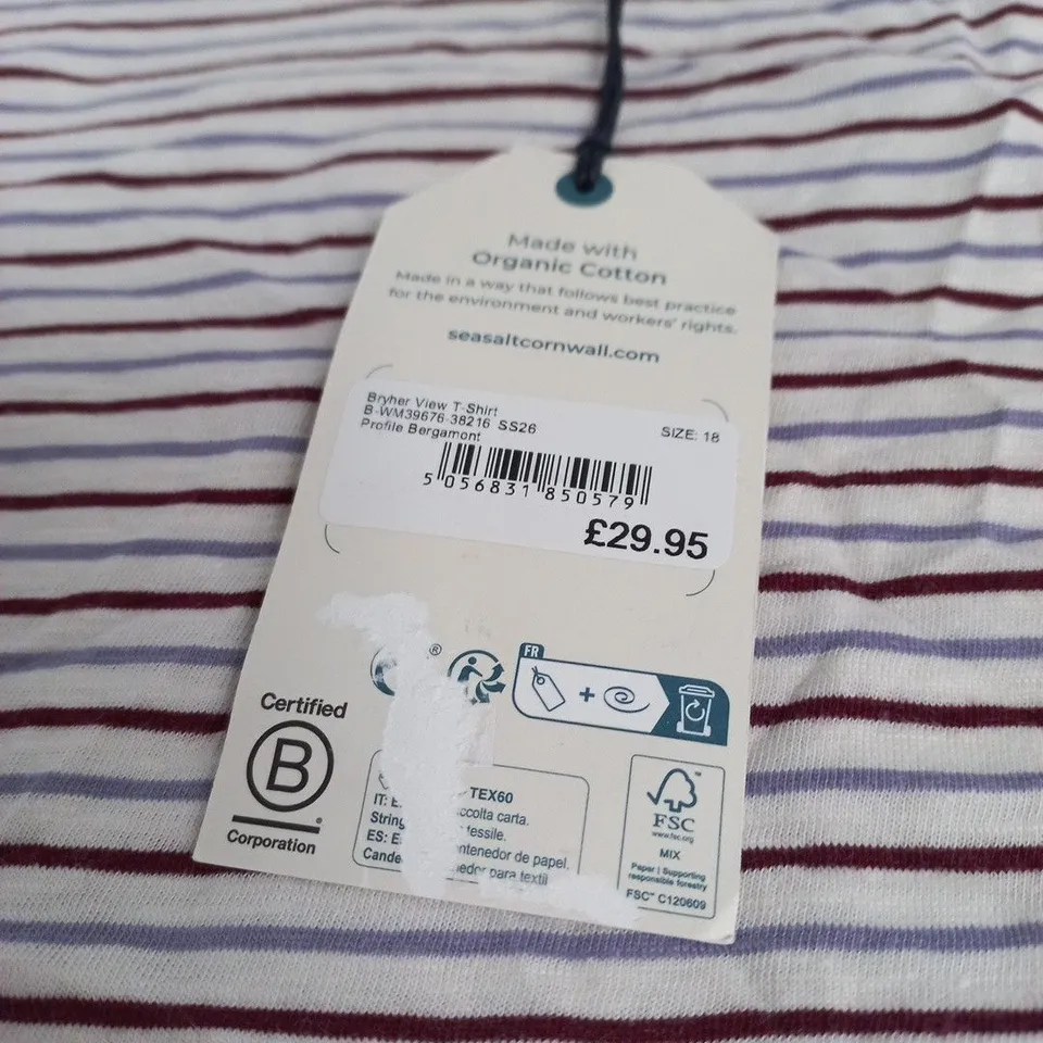 SEASALT CORNWALL BRYHER VIEW T-SHIRT – WOMEN'S STRIPE, UK SIZE 18