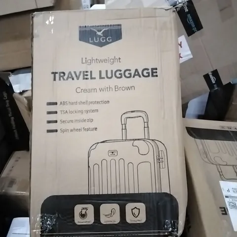 BOXED LUGG LIGHTWEIGHT TRAVEL LUGGAGE CASE - CREAM & BROWN 