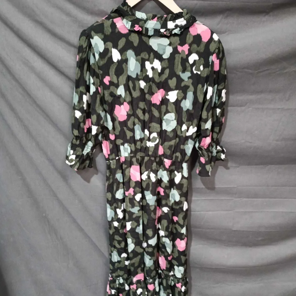 LOVE ROSES WOMEN'S FLORAL PRINT DRESS, BLACK CAMOUFLAGE WITH PINK & GREY, UK 10